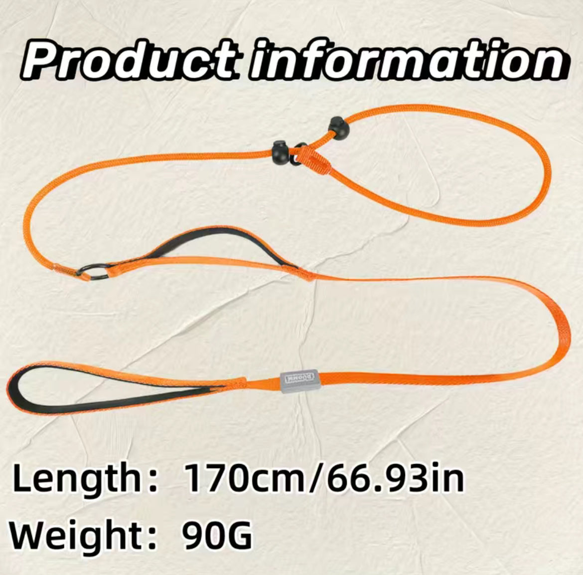 Dog lead, nylon for training. Slip Lead with double control handle.